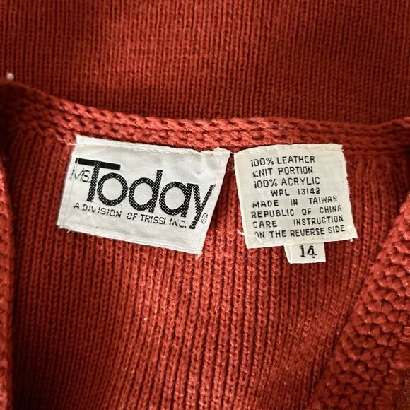 Vintage 70s Ms. Today Suede Leather Crochet Button Front Dress Rust Size M/14 - Picture 8 of 9